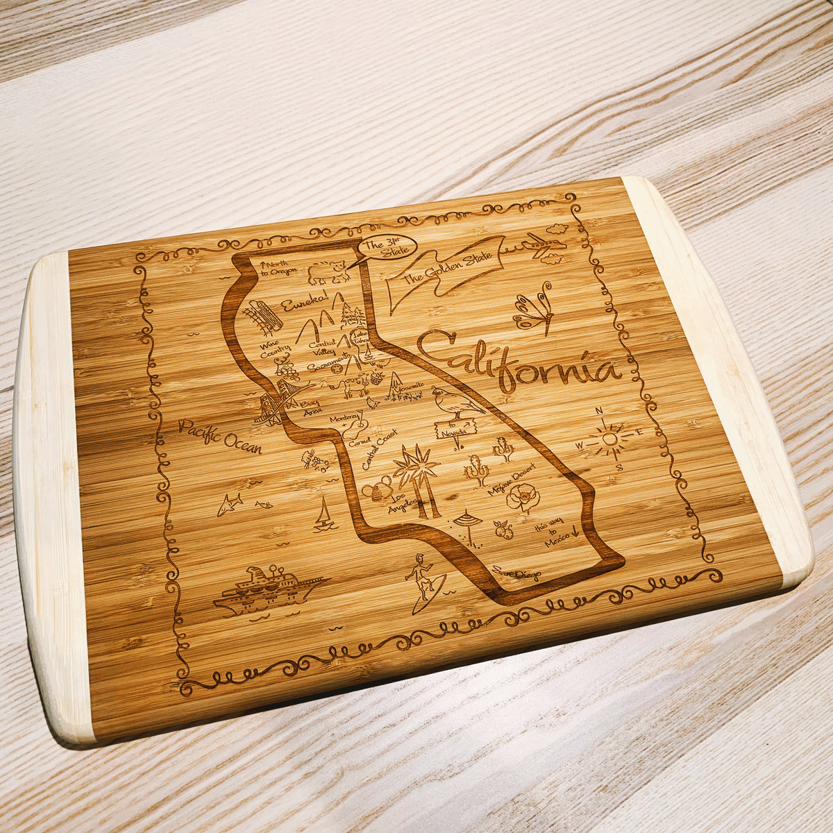 Lake Tahoe Map Large Bamboo Cutting Board 