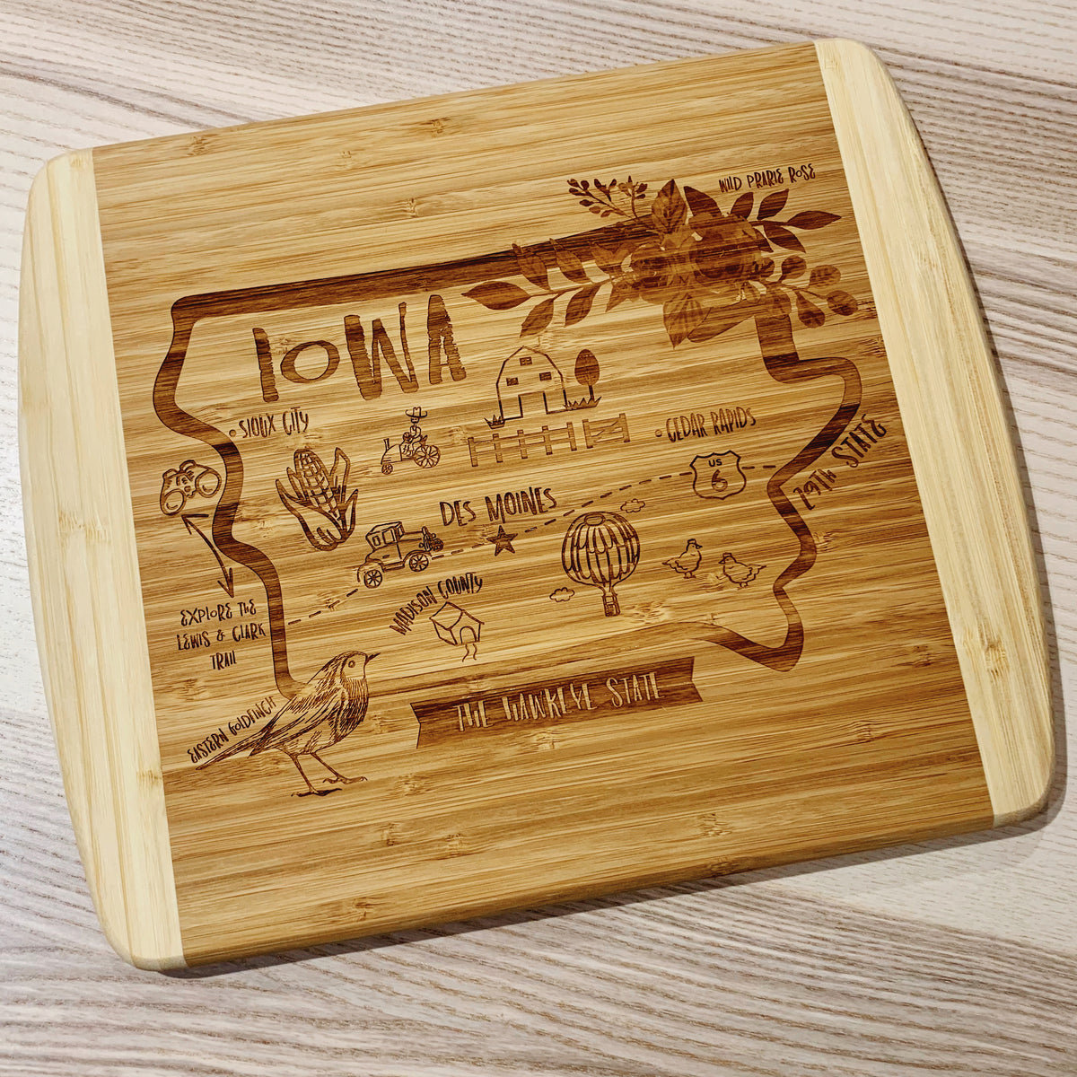 Iowa State Map Large Bamboo Cutting Board Gooseberry Designs