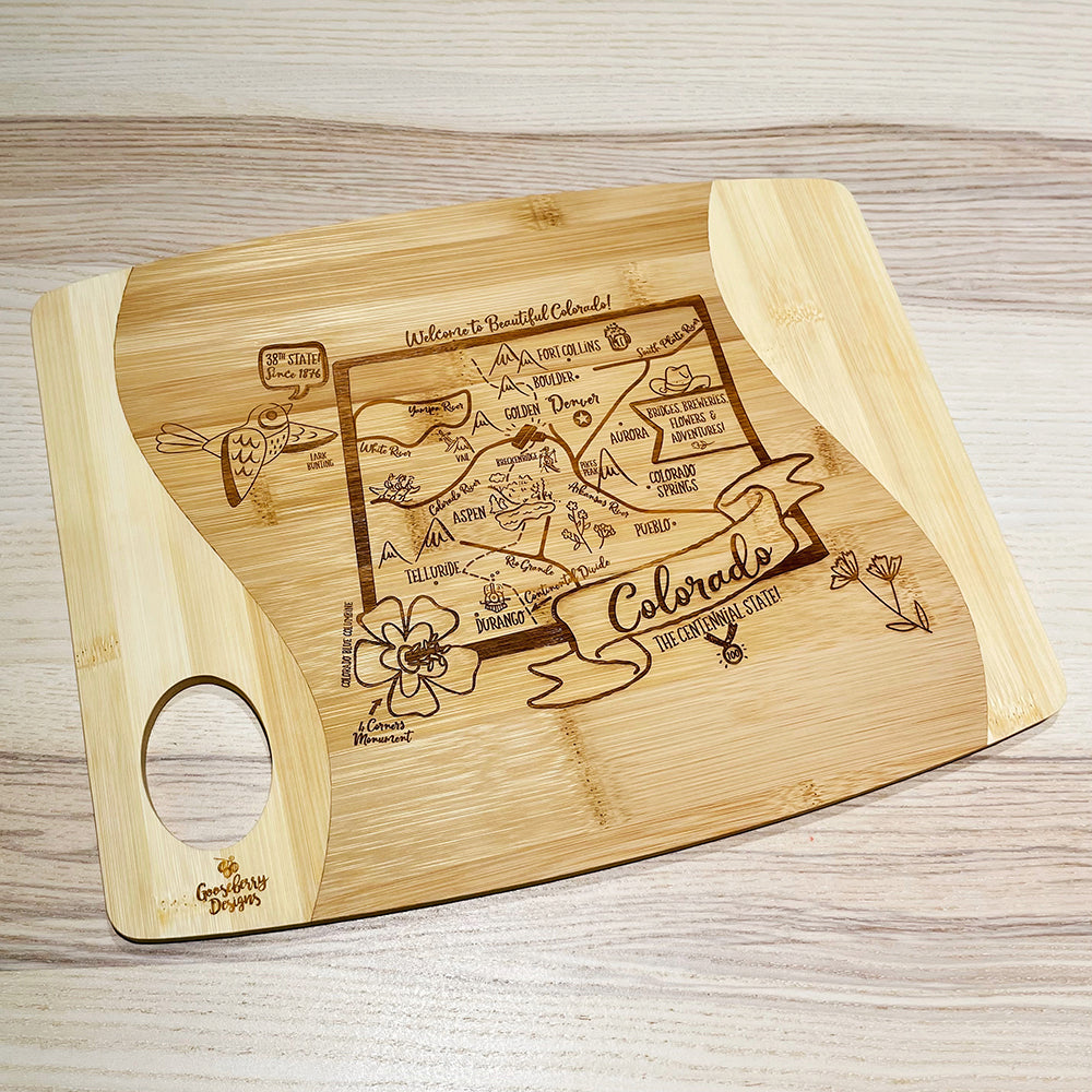 Swoosh Bamboo Cutting Board Colorado Gooseberry Designs