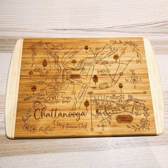 Chattanooga, TN Map Large Bamboo Cutting Board