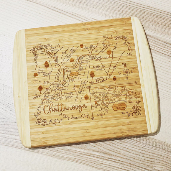 Chattanooga, TN Map Small Bamboo Cheese Board