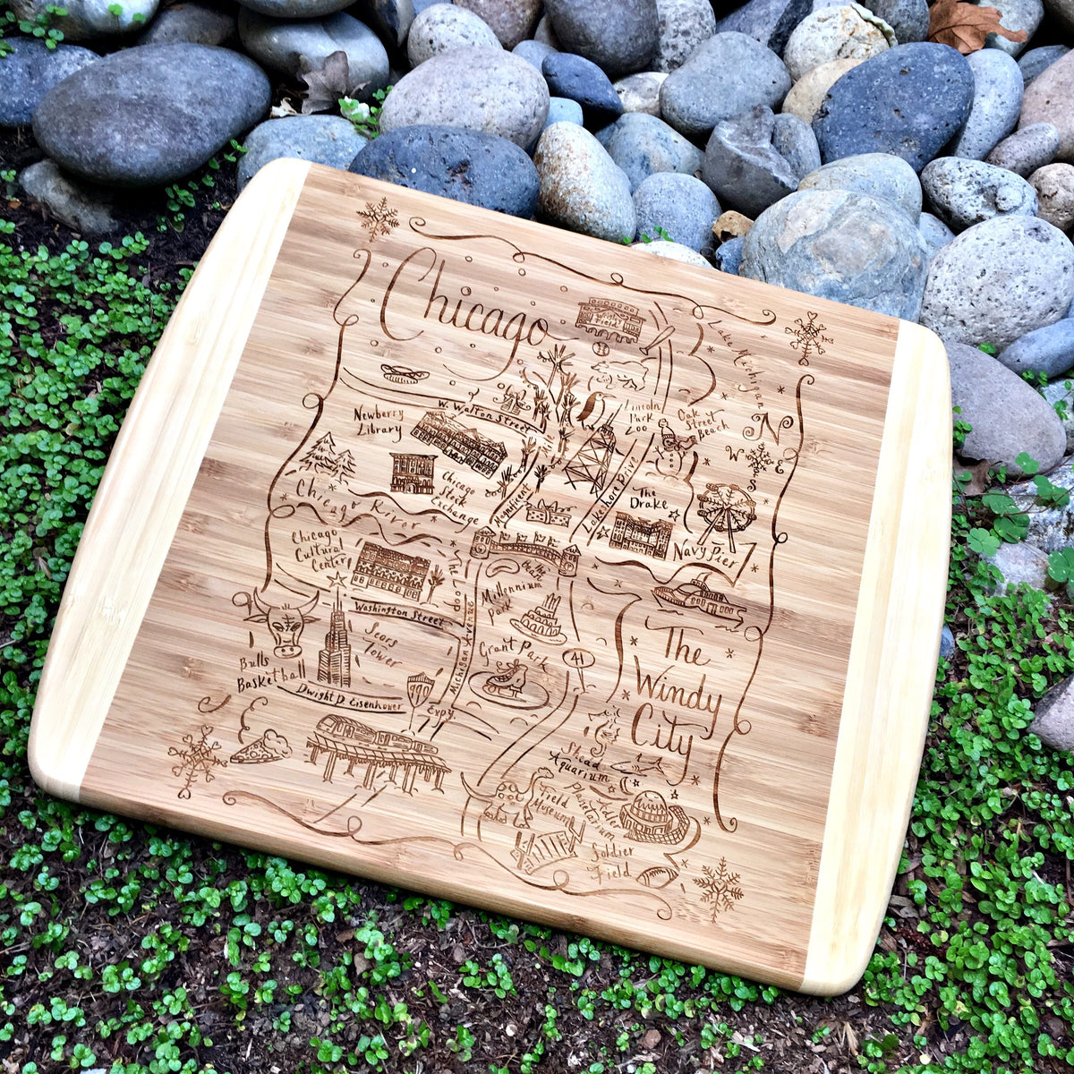 Chicago Winter Map Large Bamboo Cutting Board Gooseberry Designs
