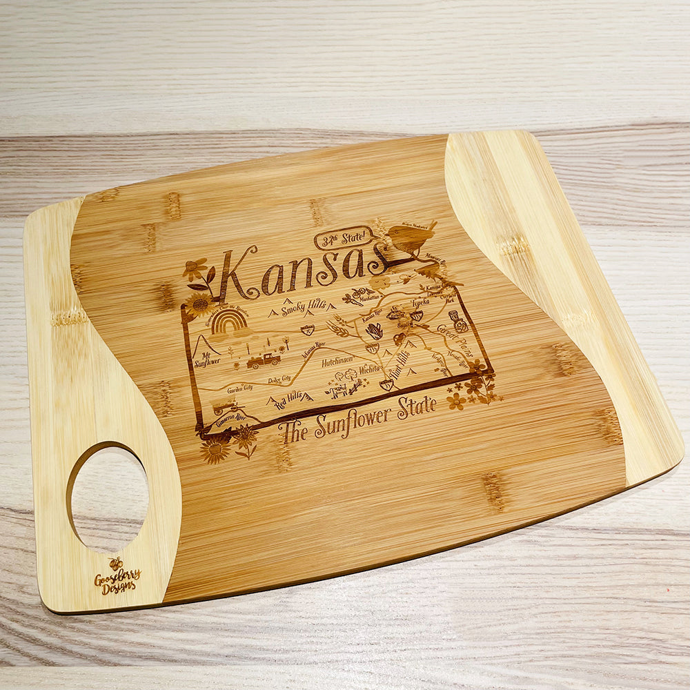 Swoosh Bamboo Cutting Board Kansas Gooseberry Designs
