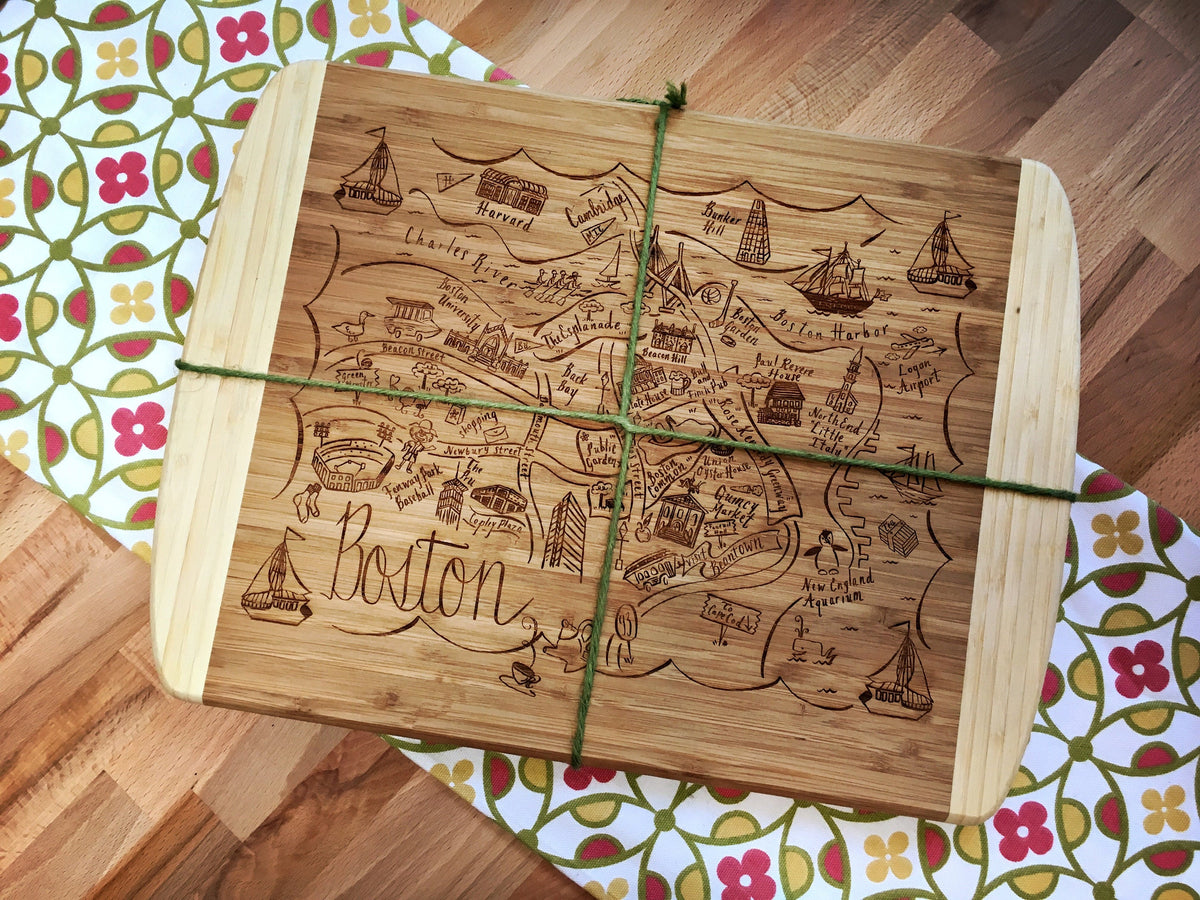 Boston Map Large Bamboo Cutting Board Gooseberry Designs