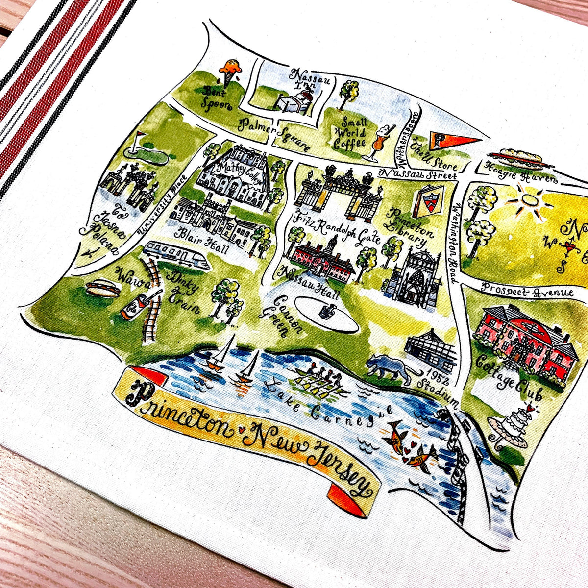 Princeton, New Jersey Map Kitchen Tea Towel Gooseberry Designs