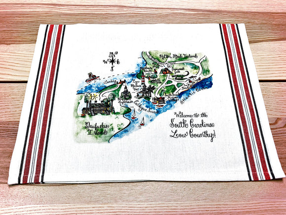 South Carolina Low Country Map Kitchen/Tea Towel