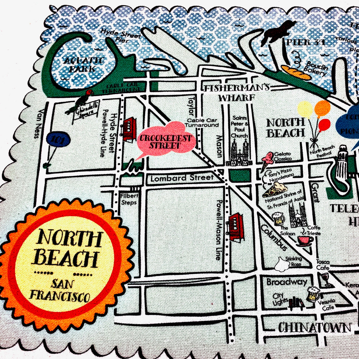 North Beach Kitchen Tea Towel Map