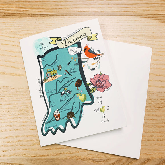 Indiana State Map Full Color Note Card – Gooseberry Designs
