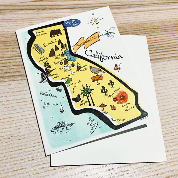California State Map Full Color Note Card