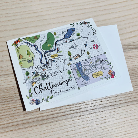 Chattanooga, TN Map Full Color Note Card
