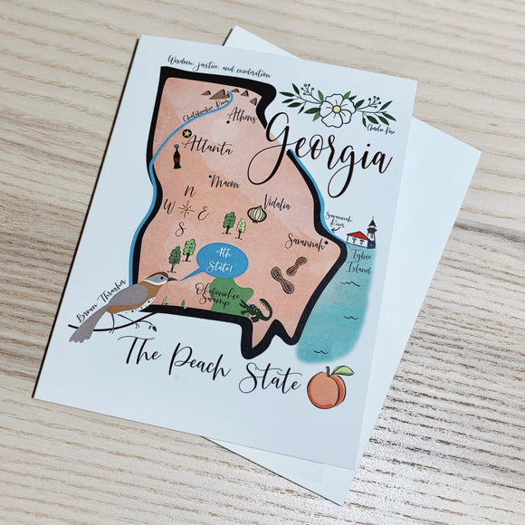 Georgia State Map Full Color Note Card – Gooseberry Designs
