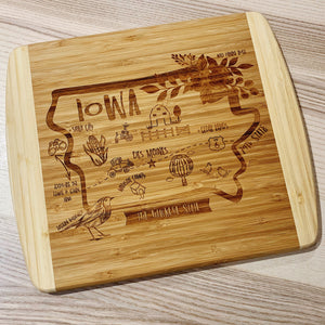Iowa State Map Large Bamboo Cutting Board