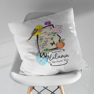 Alabama State Map Square Pillow Cover