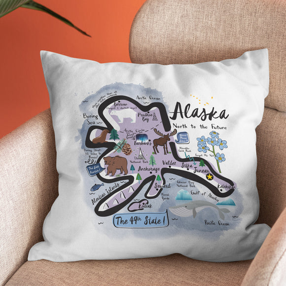 Alaska State Map Square Pillow Cover