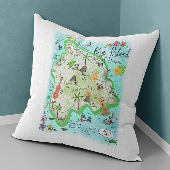 Big Island of Hawaii Map Square Pillow Cover