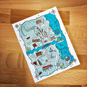 Chicago Winter Map Full Color Note Card