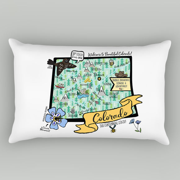 Colorado State Map Rectangle Pillow Cover