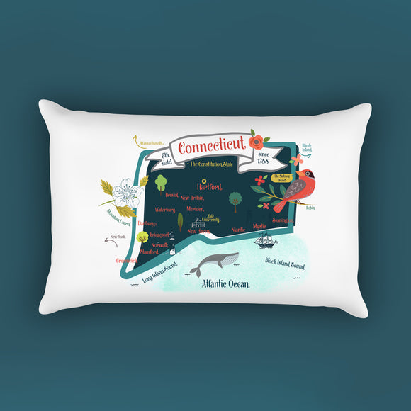 Connecticut State Map Rectangle Pillow Cover