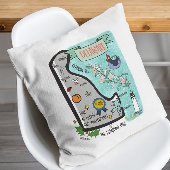 Delaware State Map Square Pillow Cover