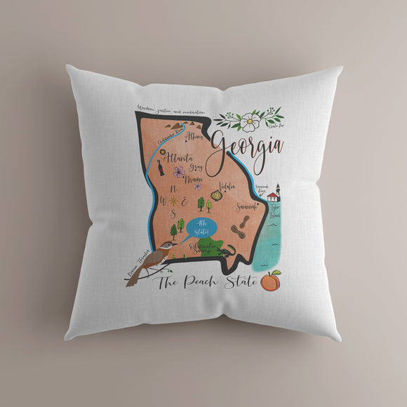 Georgia State Map Square Pillow Cover