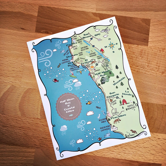 Half Moon Bay Map Full Color Note Card