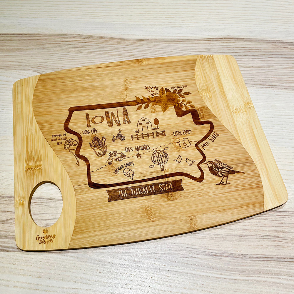 Swoosh Bamboo Cutting Board Iowa Gooseberry Designs