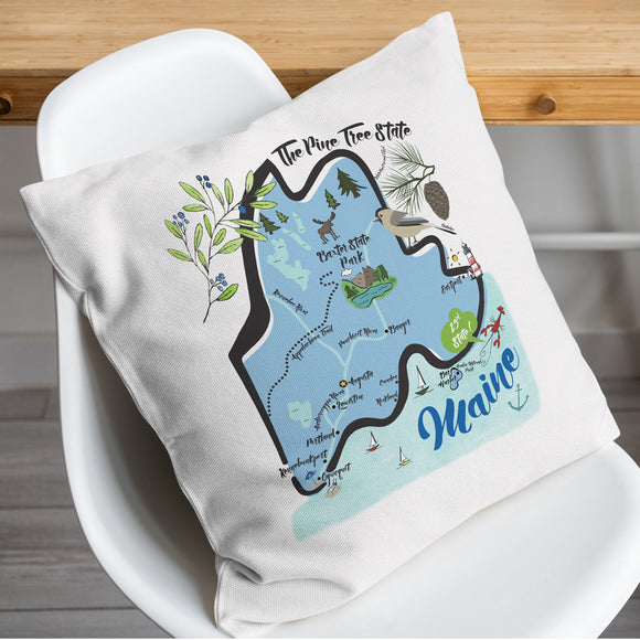 Maine State Map Square Pillow Cover