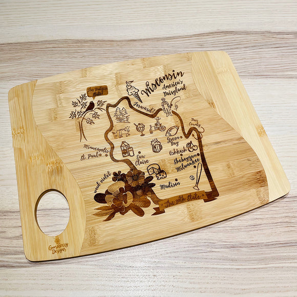 Swoosh Bamboo Cutting Board - Wisconsin