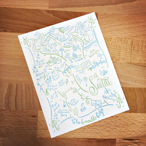 Seattle City Map Letterpress Postcard/Save the Date Cards