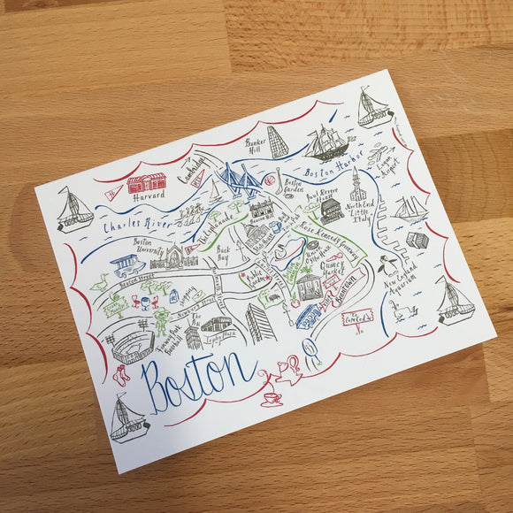 Boston City Map 4 Color Note Card