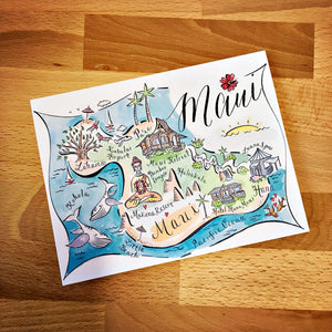 Maui Map Full Color Note Card