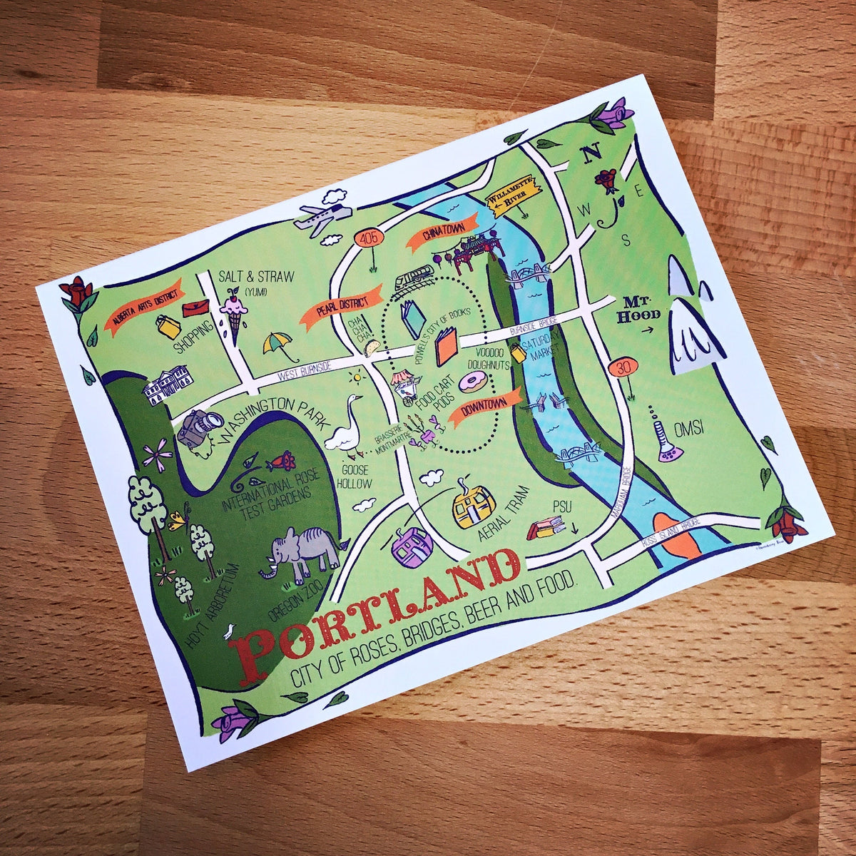 Portland Map Full Color Note Card – Gooseberry Designs