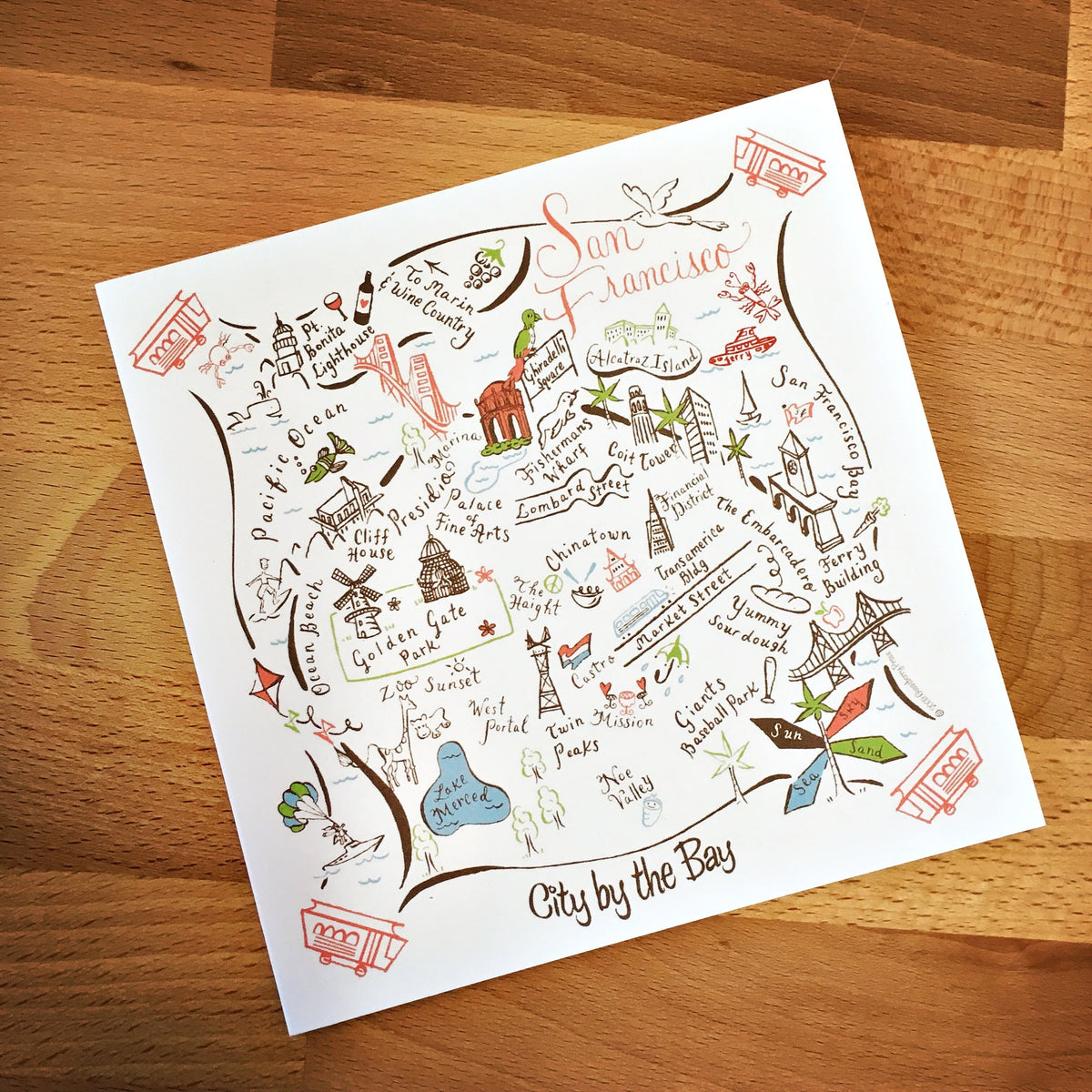San Francisco 4 Color Map Full Color Note Card – Gooseberry Designs