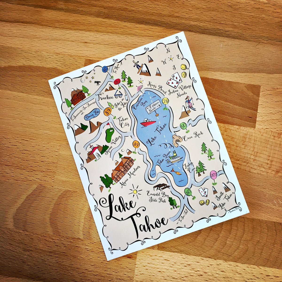 Lake Tahoe City Map Full Color Note Card – Gooseberry Designs