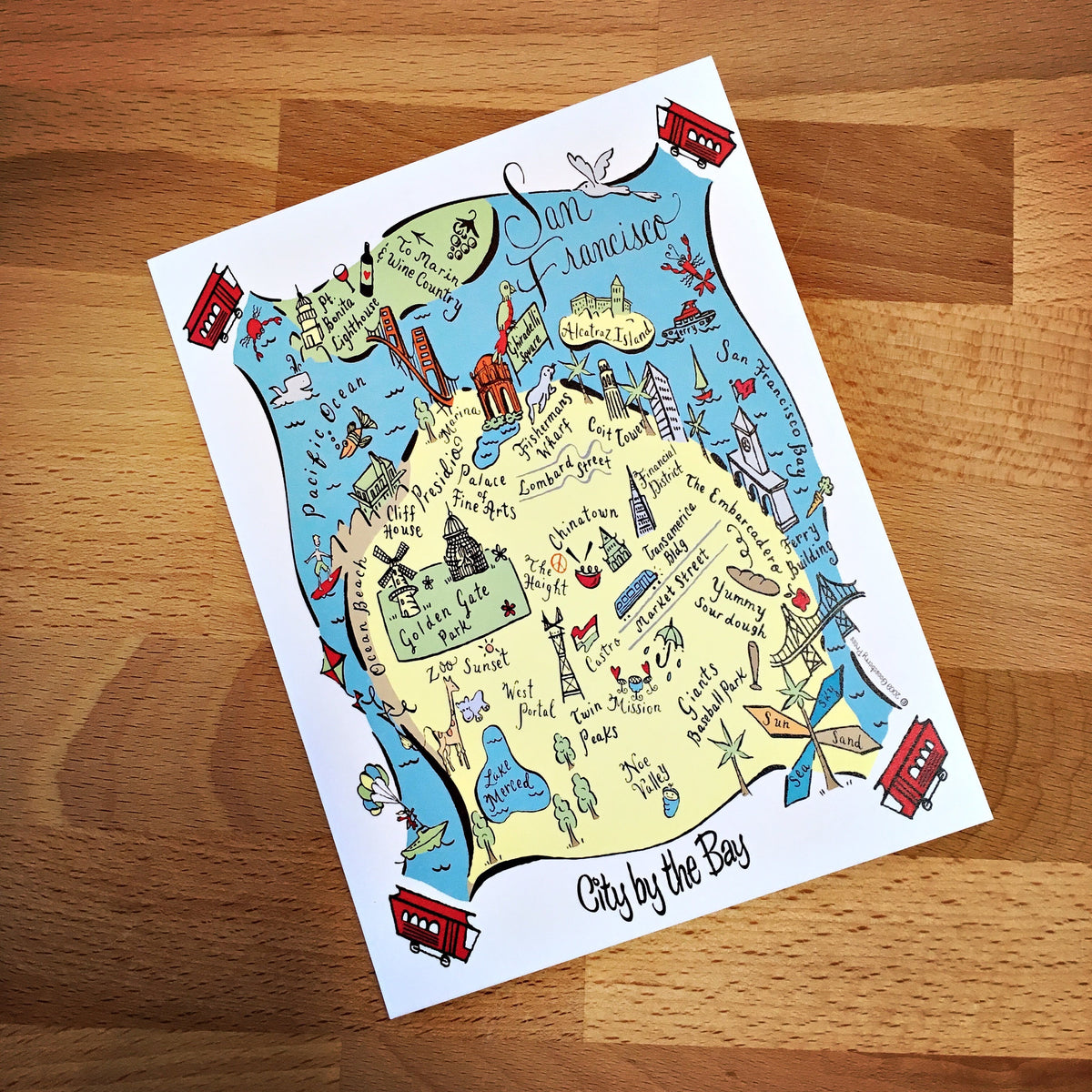 San Francisco City Map Full Color Note Card – Gooseberry Designs