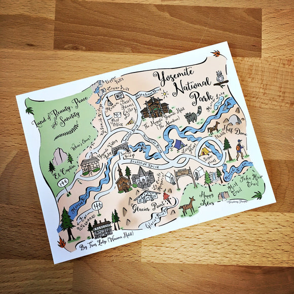 Yosemite National Park Map Full Color Note Card – Gooseberry Designs