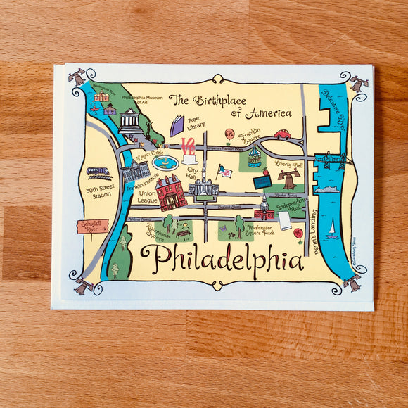 Philadelphia Map Full Color Note Card