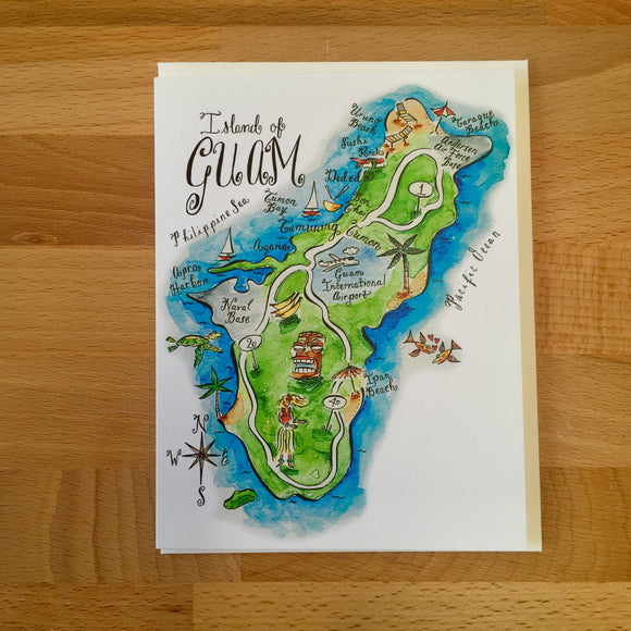 Island of Guam Map Full Color Note Card