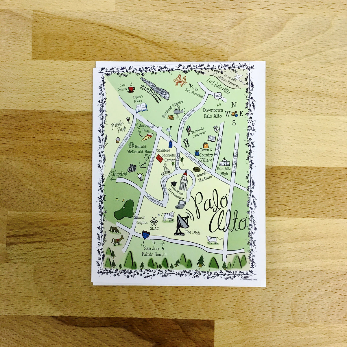 Palo Alto Map Full Color Note Card Gooseberry Designs