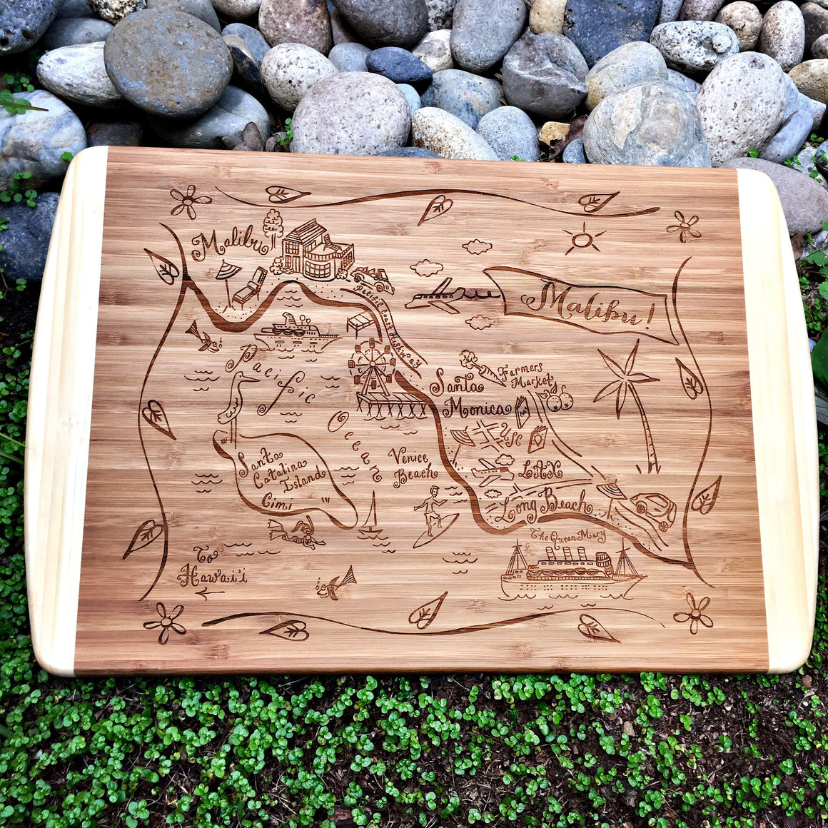 Malibu Map Large Bamboo Cutting Board Gooseberry Designs