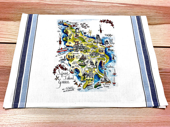 Sifnos Island, Greece Map Kitchen/Tea Towel