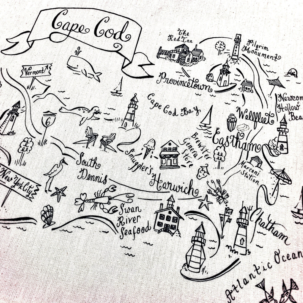 Cape Cod (Navy) Map Kitchen Tea Towel – Gooseberry Designs