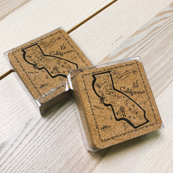 California Map Cork Coasters