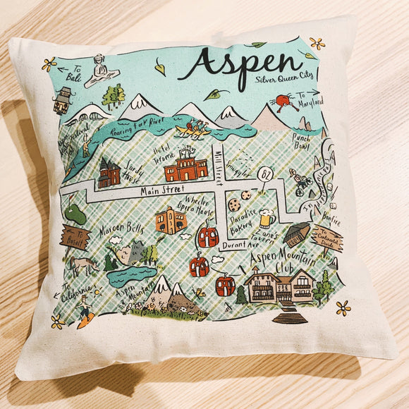 Aspen Map Square Pillow Cover