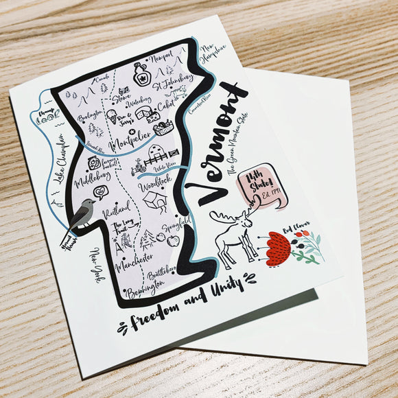 Vermont Map Note Card